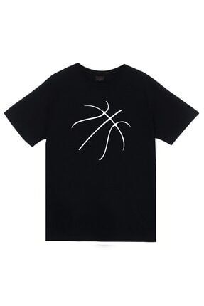 Unisex Siyah Basketbol Topu Baskılı T-shirt EGJQRV39-KOR