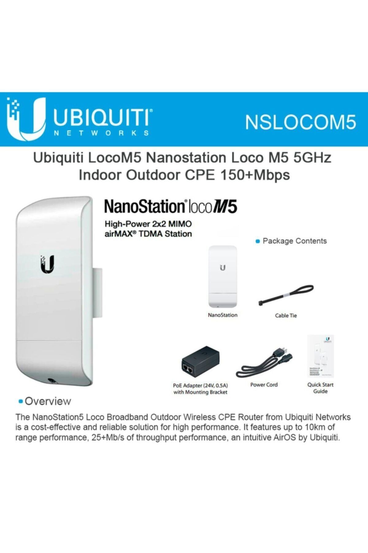 UBIQUITI (UBNT) UBIQUITI (UBNT) NanoStation Loco M5 1 Port 300Mbps