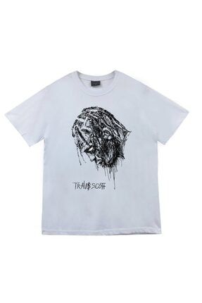 Unisex Beyaz Astraworld Travis Scott Baskılı T-shirt ABCMQTV5-KOR