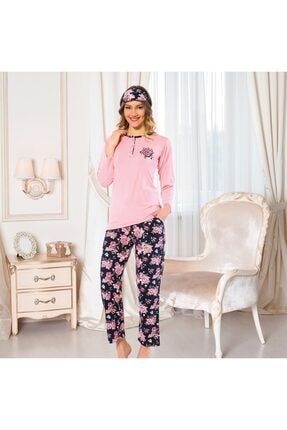 Kadın Pudra Pembe Yeni Sezon Pijama Takımı Göz Bandı Hediyeli ışl-pmb