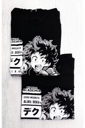 Unisex Siyah Anime Baskılı Sweatshirt ve T-shirt 2 liKombin gknsttsk2