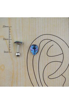 Kurukafa Zirkon Mavi Cerrahi Çelik Kıkırdak Tragus Conch Piercing&küpe 6mm tkp00376