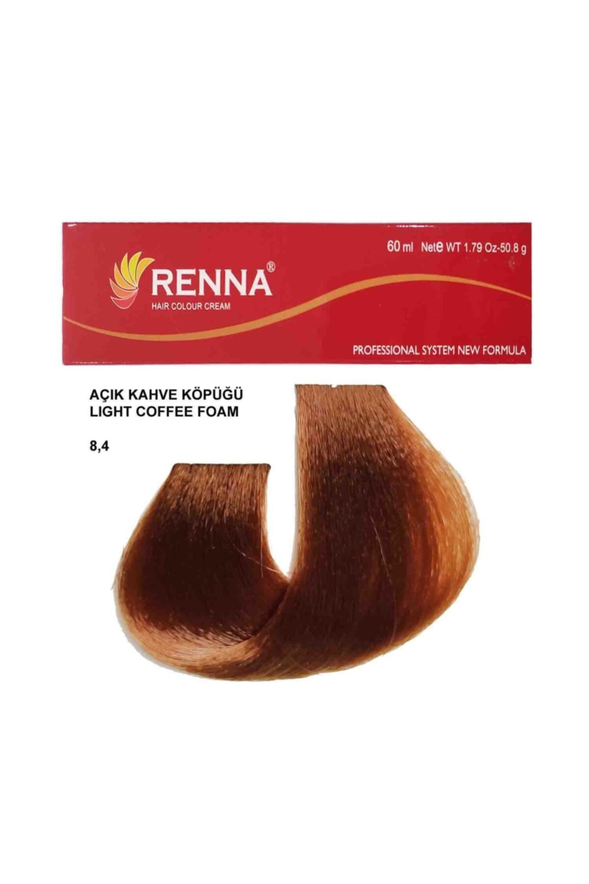 Renna Saç Boyası Tüp 60 Ml - 8-4 Açık Kahve Köpüğü ( Oksidan Hediyeli )