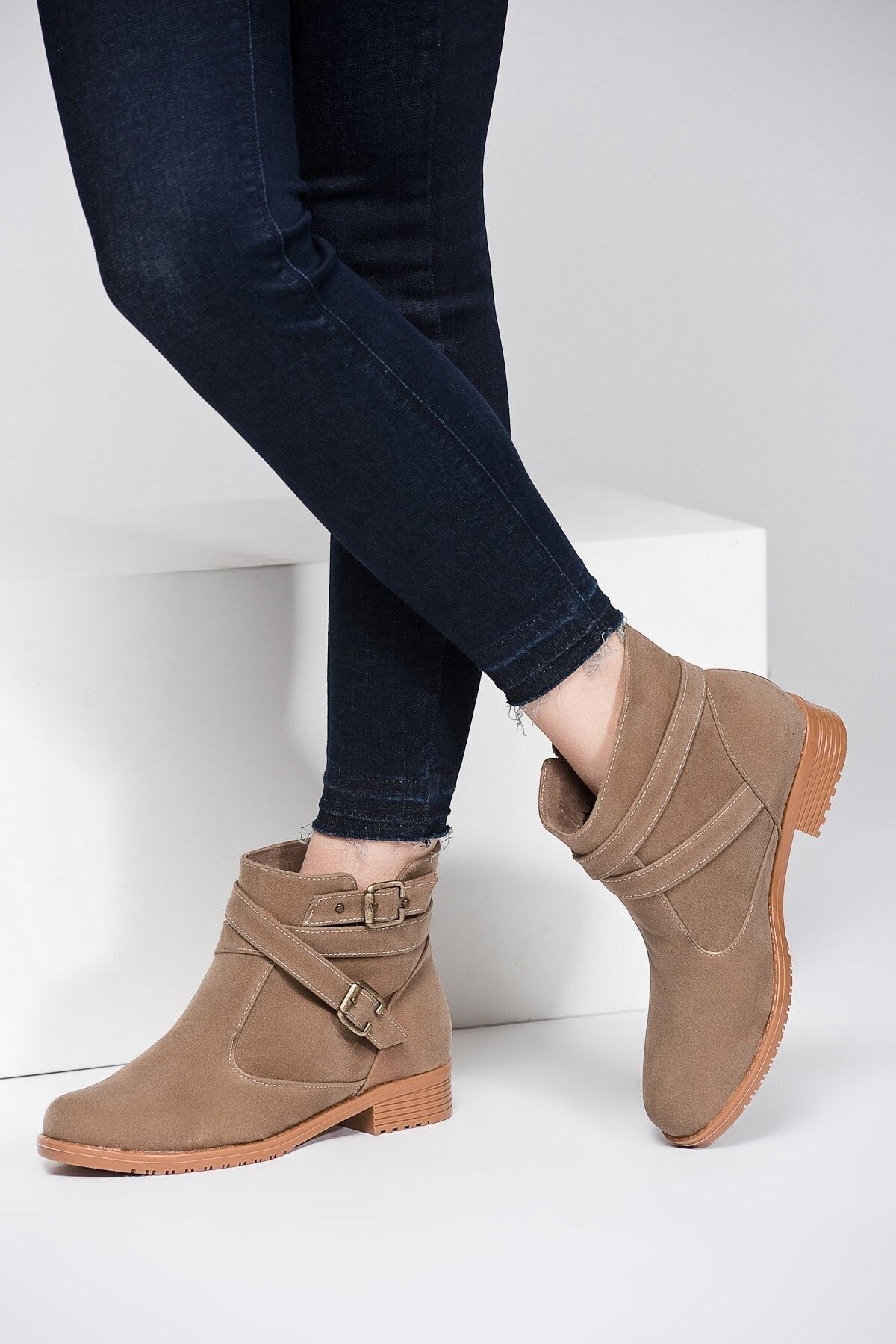Mink top ankle boots