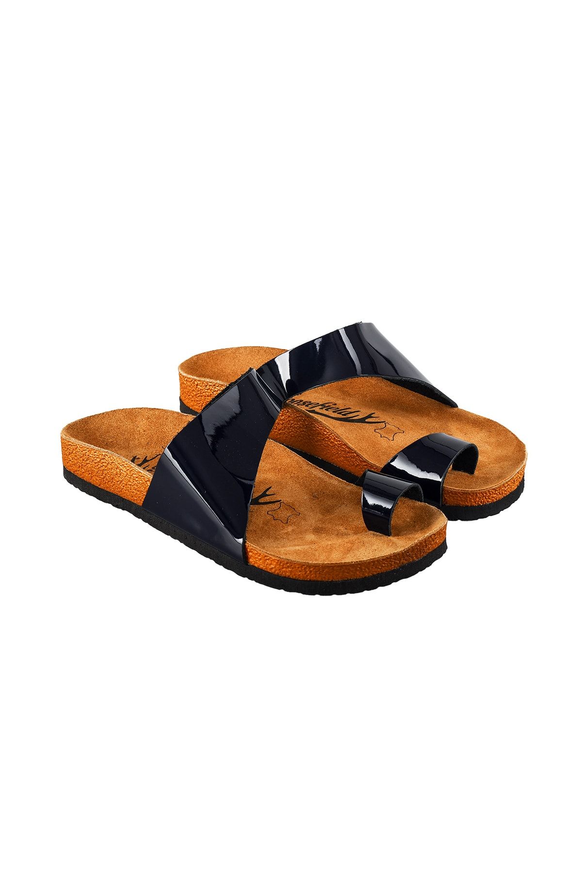 Moosefield-Genuine Leather Navy Blue Women's Slippers 1