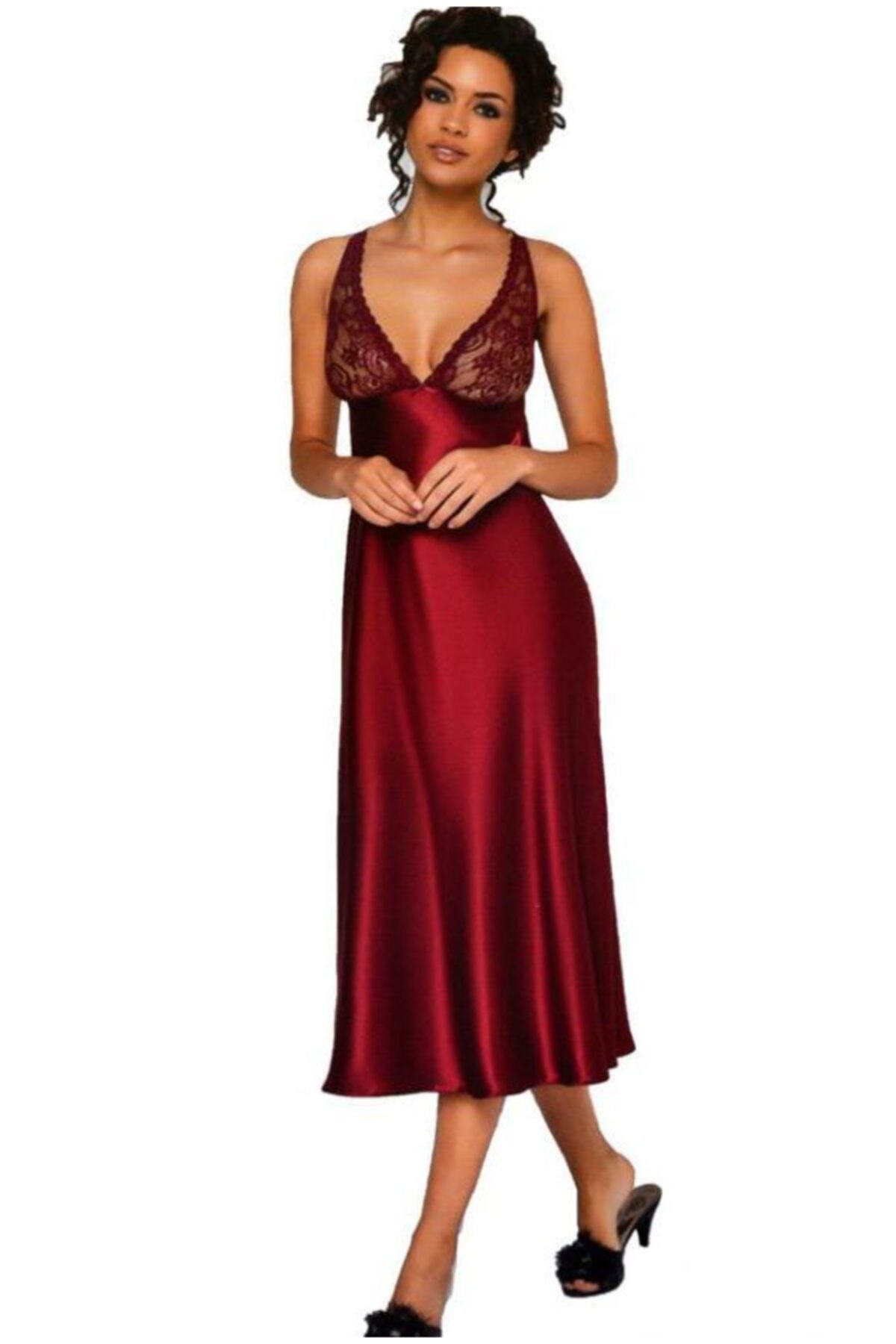 Pierre Cardin Saten Sırtı Dantelli Uzun Gecelik 902