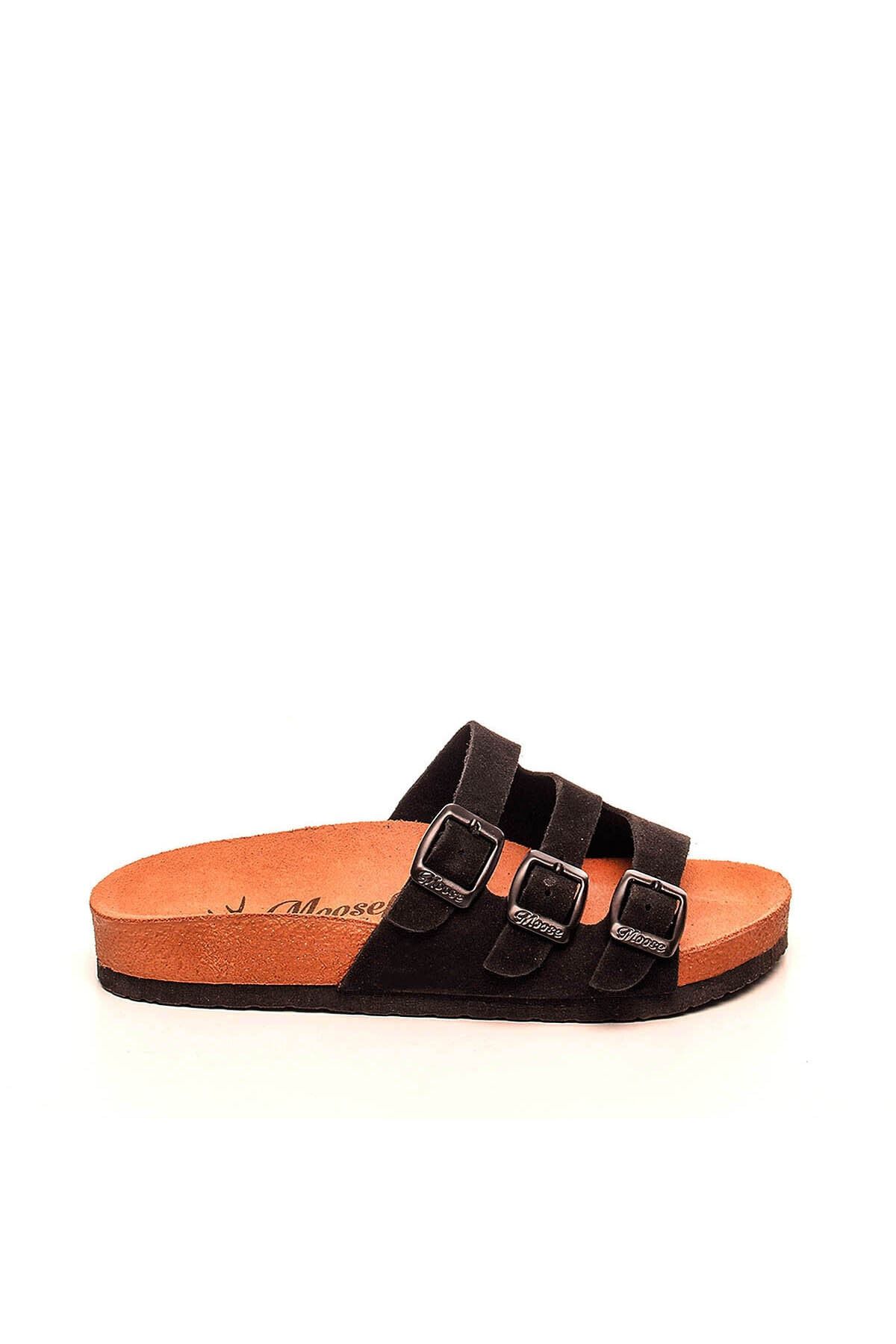 Moosefield-Genuine Leather Black Women's Slippers 3