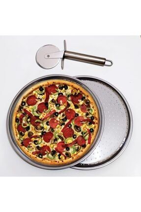 Çelik Pizza Ve Lahmacun Tepsisi Ve Kesici-3 Parça PİZZAMAX