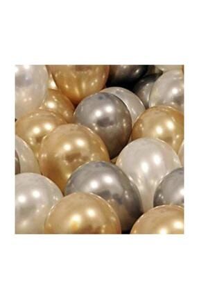 30 Adet Metalik Sedefli Gold- Gümüş Gri Beyaz Balon, Helyumla Uçan balon 5