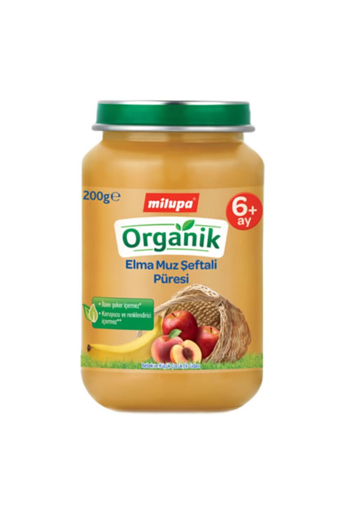 Milupa Organik Elma Muz Şeftali Püresi Kavanoz 200 G 6+ Ay