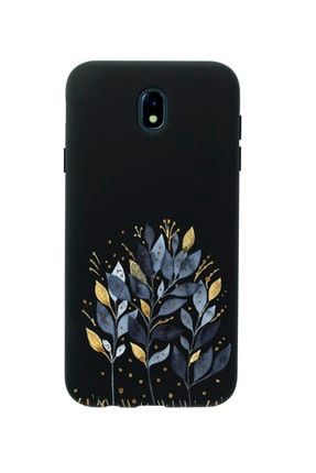 Samsung J7 Pro Uyumlu Mavi Yaprak Desenli Premium Silikonlu Siyah Telefon Kılıfı MCSAMJ7PROLMYD