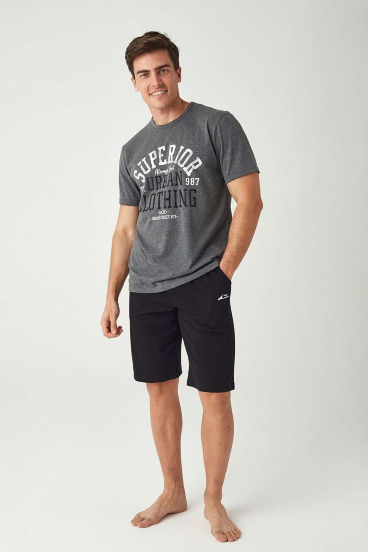 Set Melange Collection Shorts T-shirt - Mod Men\'s Anthracite Trendyol