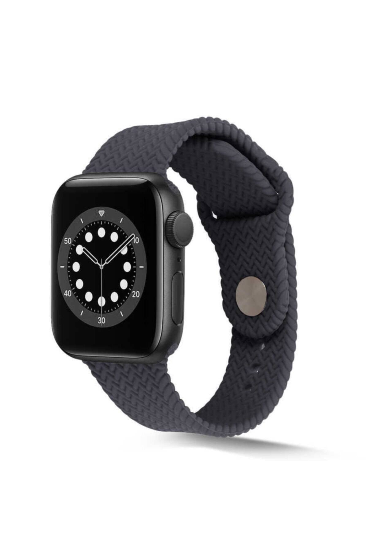 Apple Watch 38mm Hasır Örgü Silikon Kordon - Gri