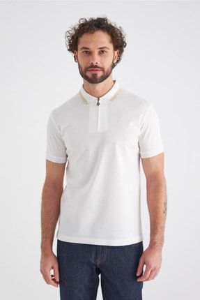Erkek Polo Yaka Fermuarlı T-shirt Beyaz TS22Y22111