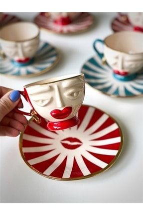 Rukiye Double Kiss Kırmızı Çay Fincanı T02SM02