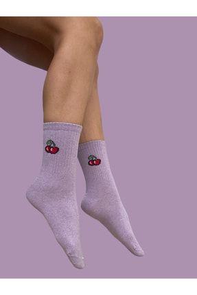 Kadın Pembe Mor Soket Çorap 2'li Standart Beden BTKCRP-0028