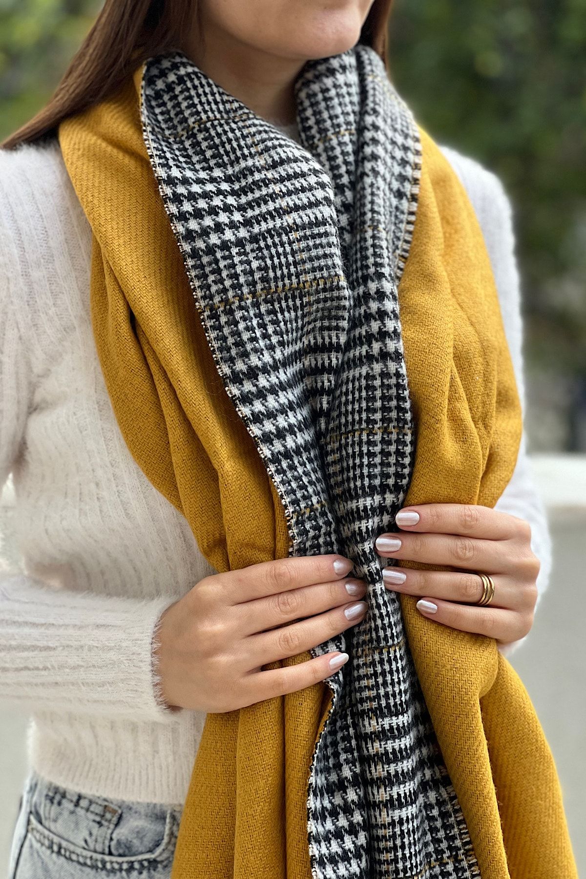 Mustard yellow new arrivals plaid scarf