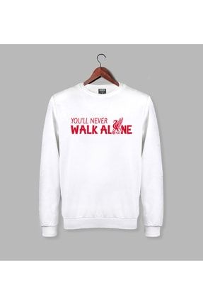 Beyaz Liverpool You Will Never Walk Alone Yazılı Sweatshirt 987987dar192839