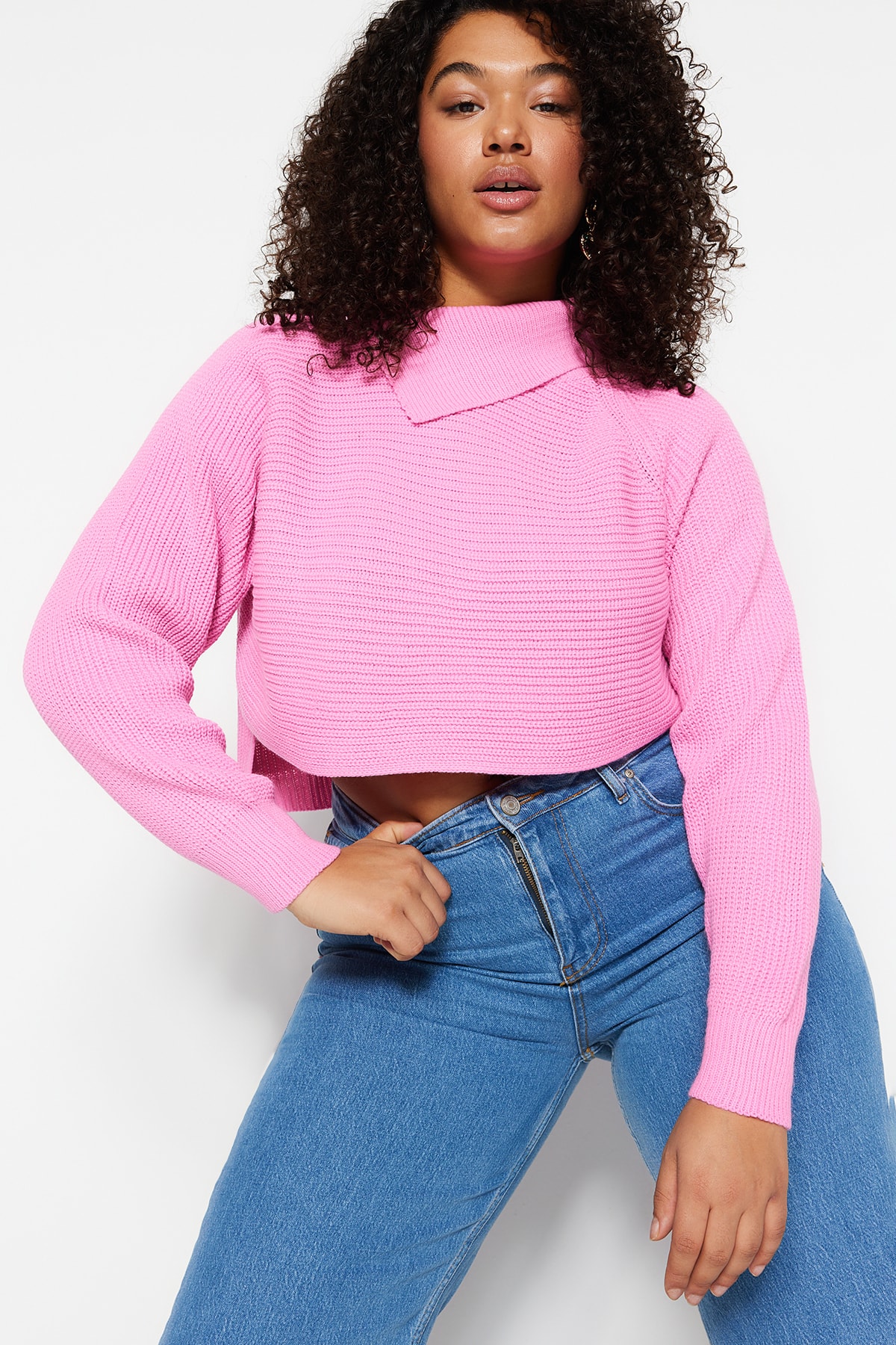 Trendyol Curve Große Größen in Pullover Rosa Regular Fit