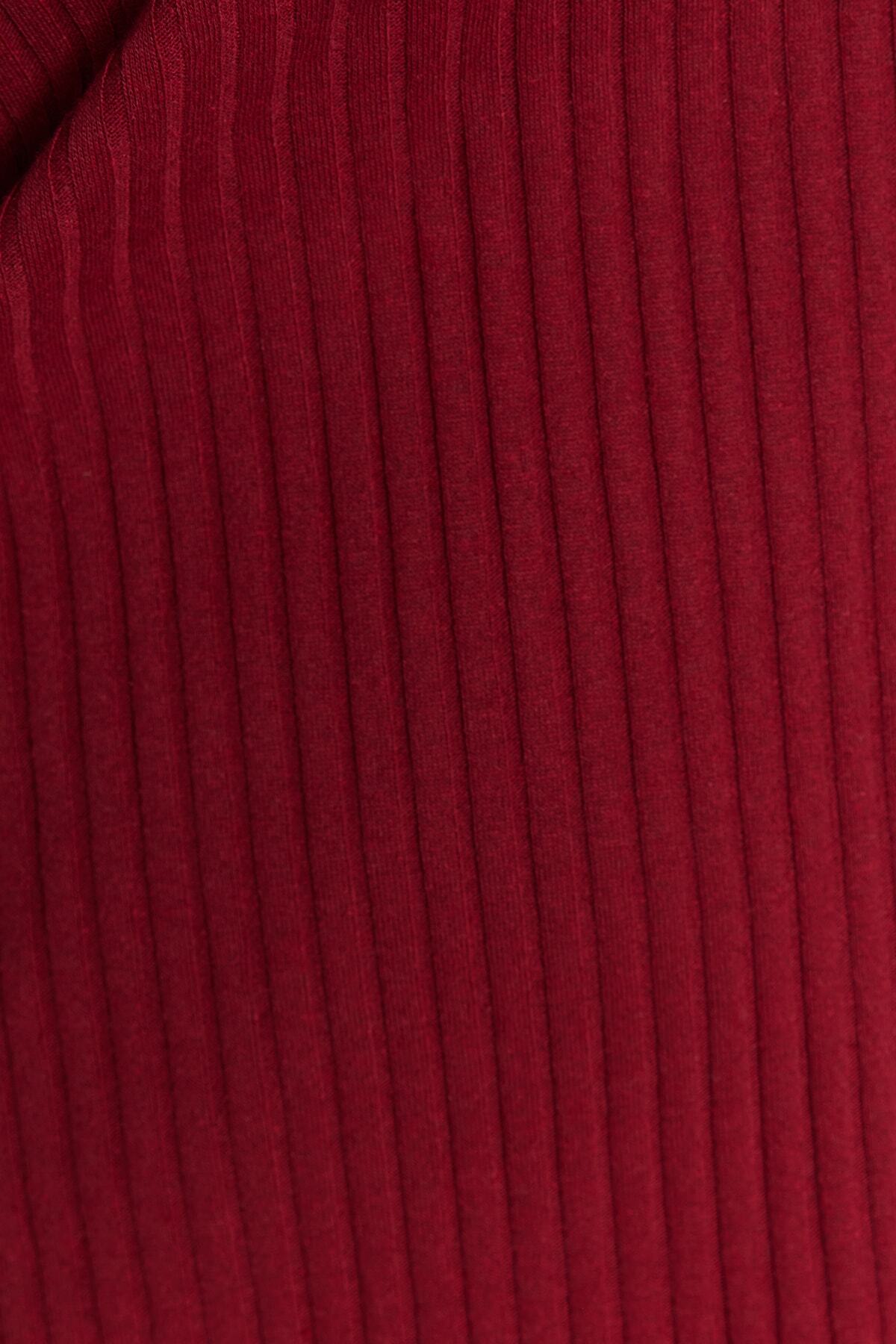 Trendyol Curve-Guler cu glugă bordeaux, cu croiala relaxată, tricotată, set de sus și de jos TBBAW23CP00016 4