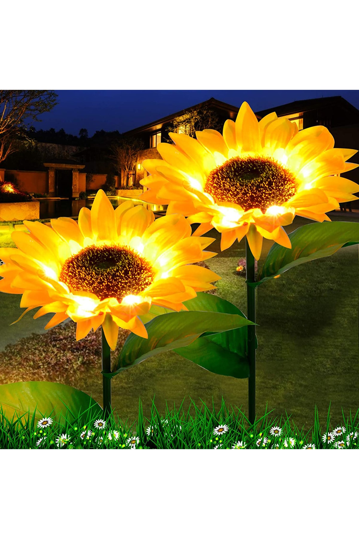 ALKESE Yılbaşı Için Led Solar Ayçiçeği Görünümlü Dekoratif Işık Bahçe Süsü Çim Lambası Su Geçirmez Işık