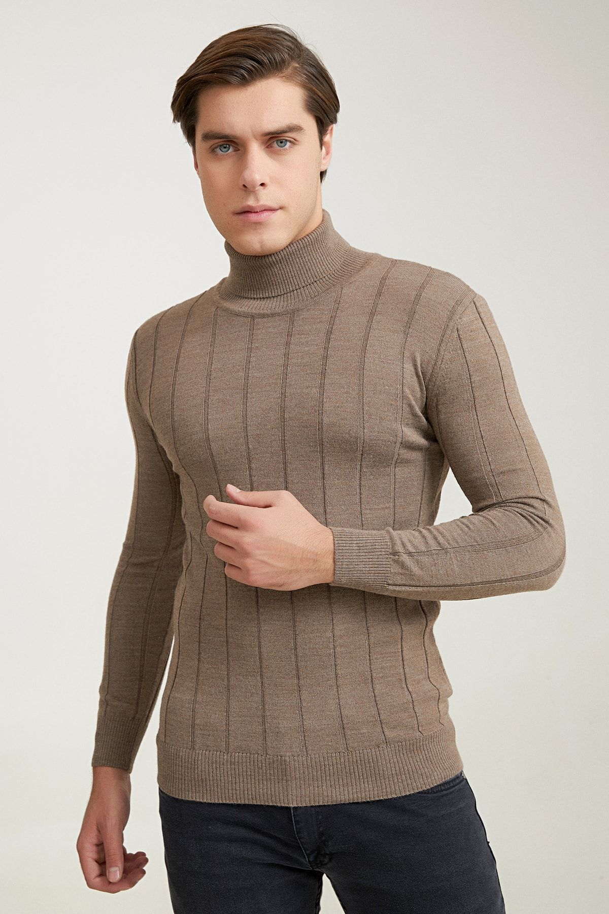 D'S Damat Slim Fit Vizon Rib Örgü Kazak