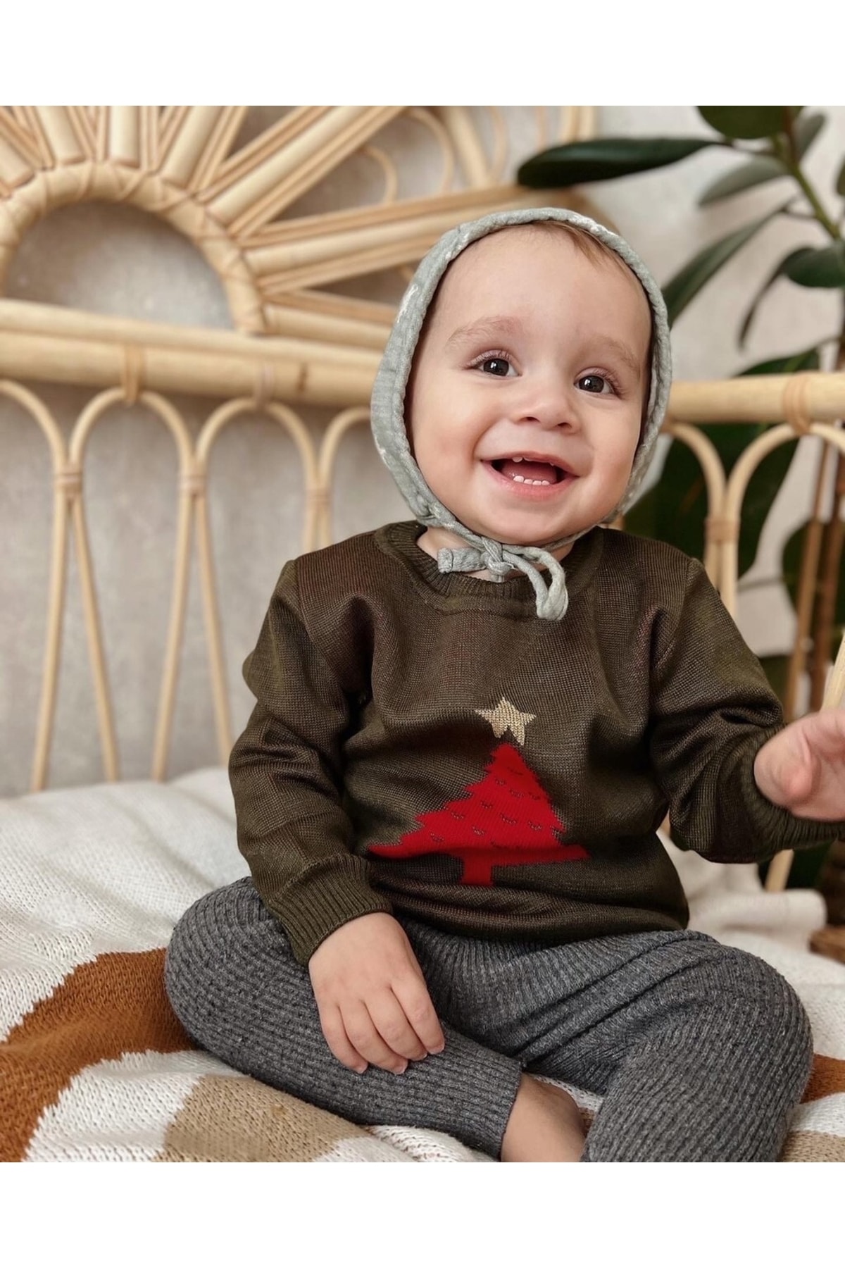 LAL Babyrompers Merry Green Yılbaşı Konsept Kız Erkek Bebek Triko Kazak