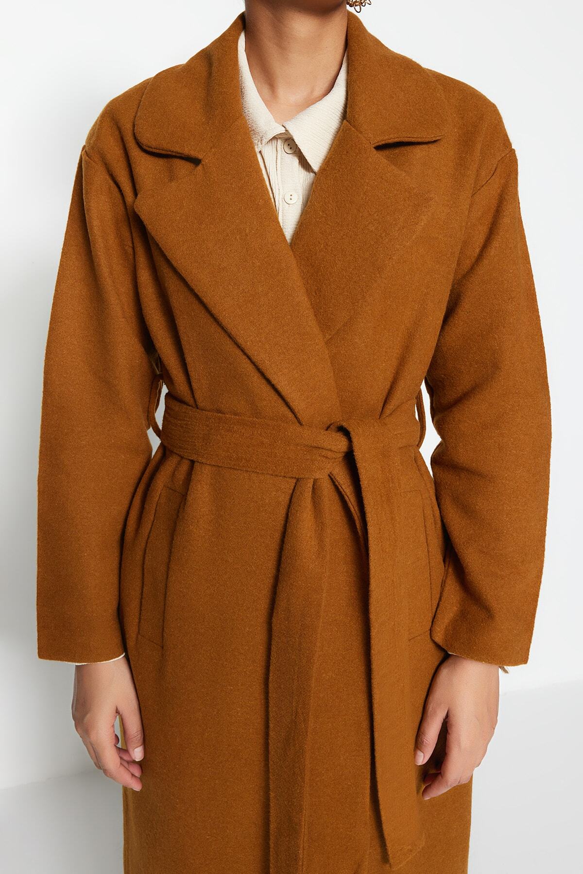 Trendyol Modest-Kabát s velbloudí bundou a límcem s podšívkou TCTAW22AB0008 4