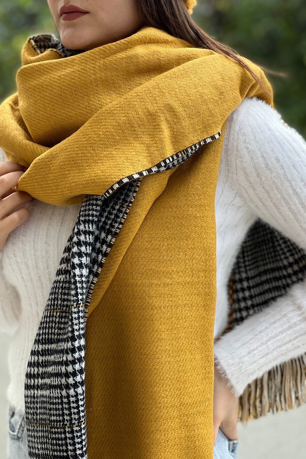 Mustard yellow new arrivals plaid scarf