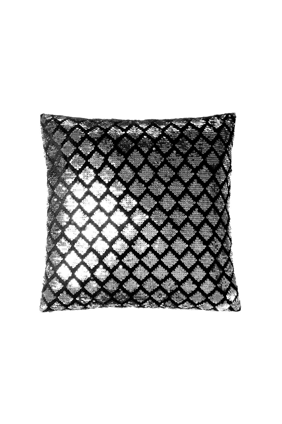 Bc Home Geometrik Desenli Gümüş- Siyah Pullu Payetli Lüks Kırlent Kılıfı 43 X 43 Cm