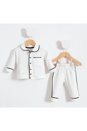 Unisex Bebek Beyaz Sade Bebek Alt Üst Pijama Takımı MD2021BK000022