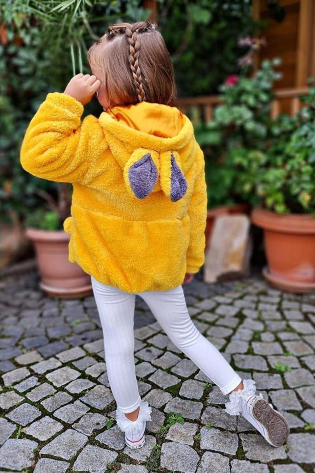 Riccotarz Girl s Hooded Yellow Plush Jacket with Lamb Ears and