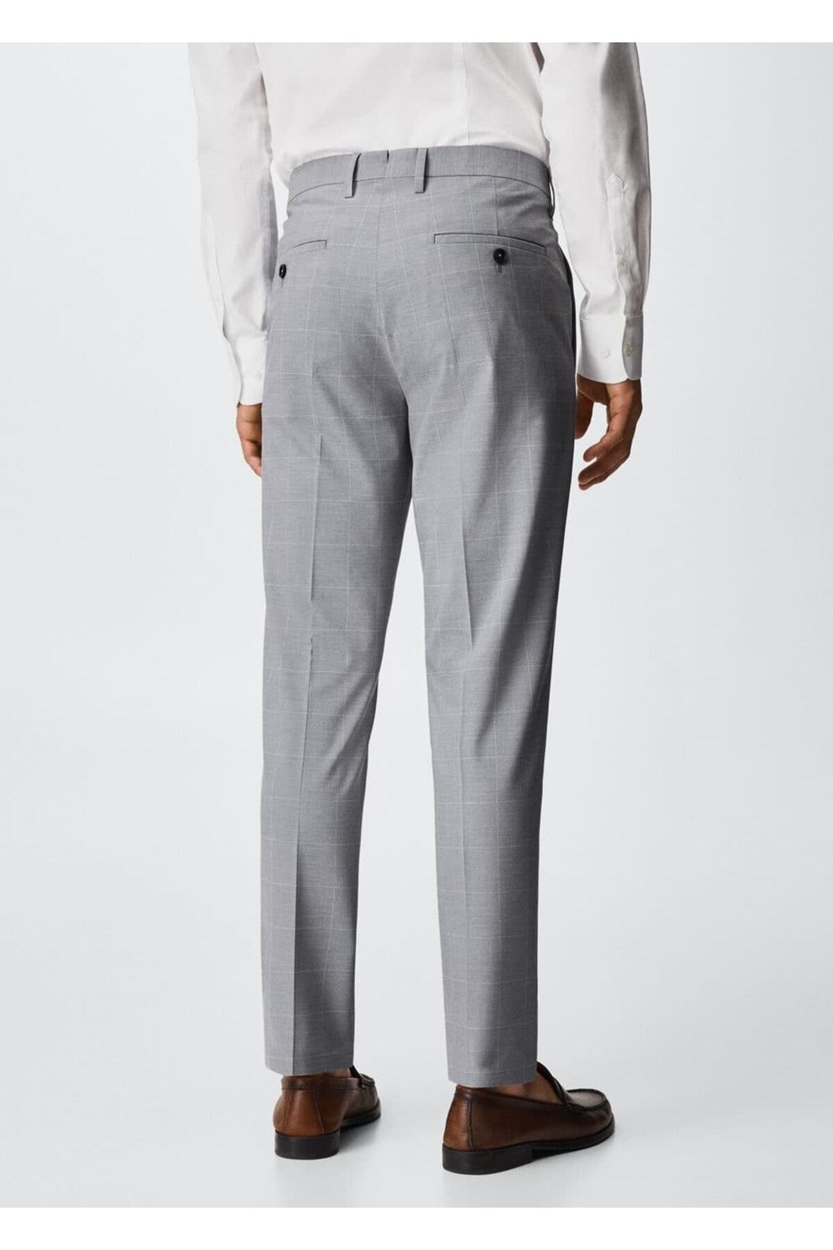 شلوار مردانه خاکستری منگوMANGO Man | 37072005 اورجینال - تصویر 4