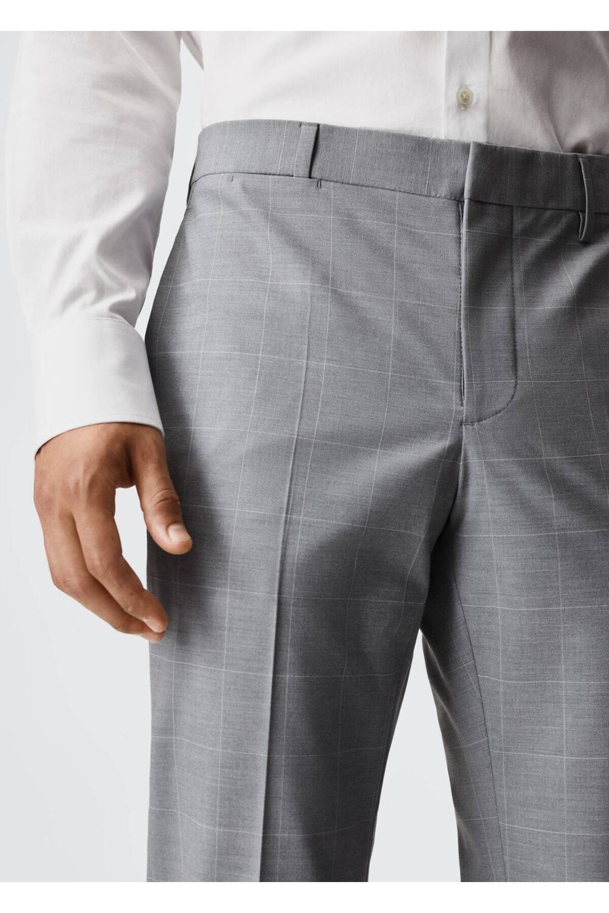 شلوار مردانه خاکستری منگوMANGO Man | 37072005 اورجینال - تصویر 6