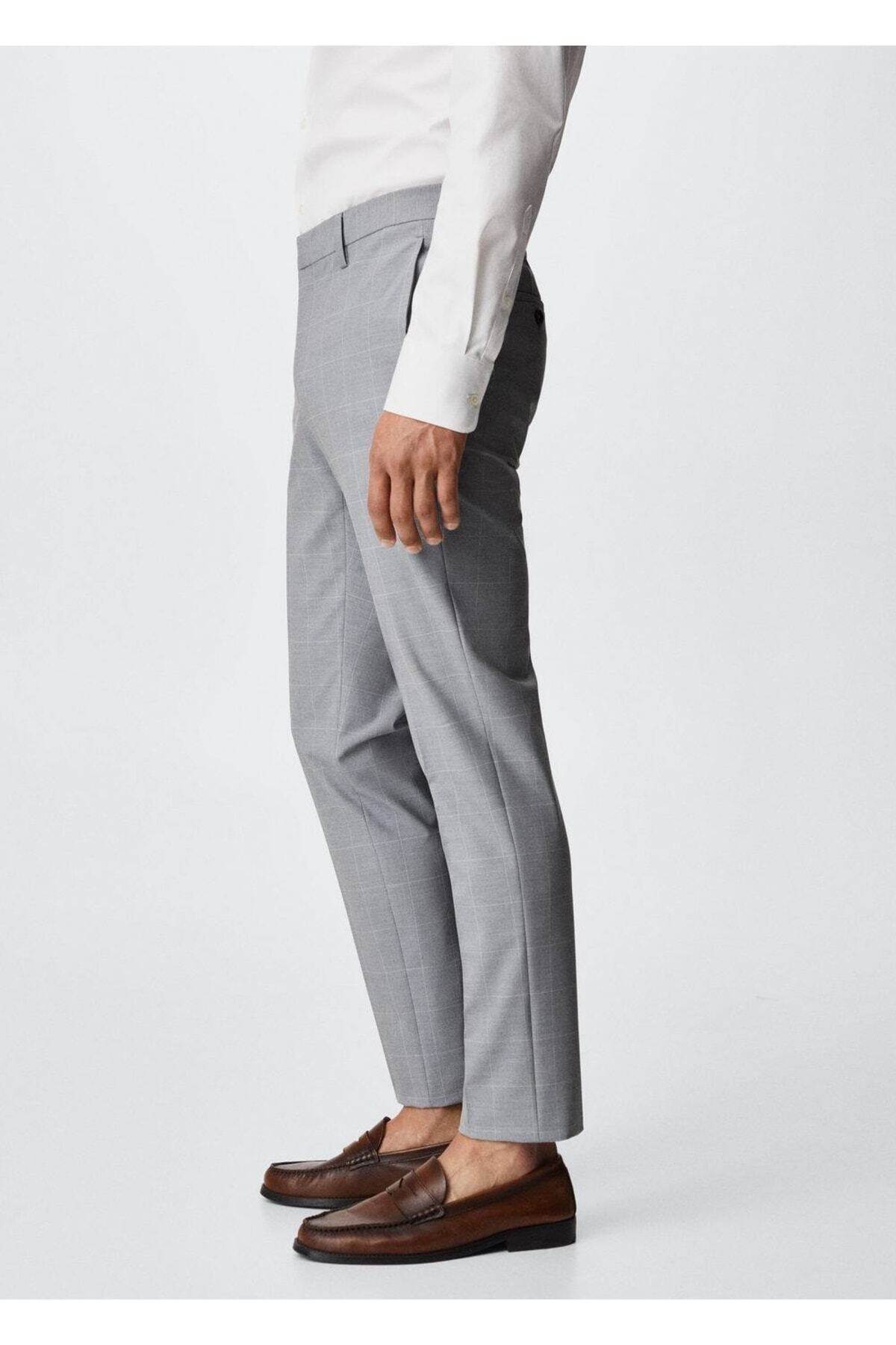 شلوار مردانه خاکستری منگوMANGO Man | 37072005 اورجینال - تصویر 7