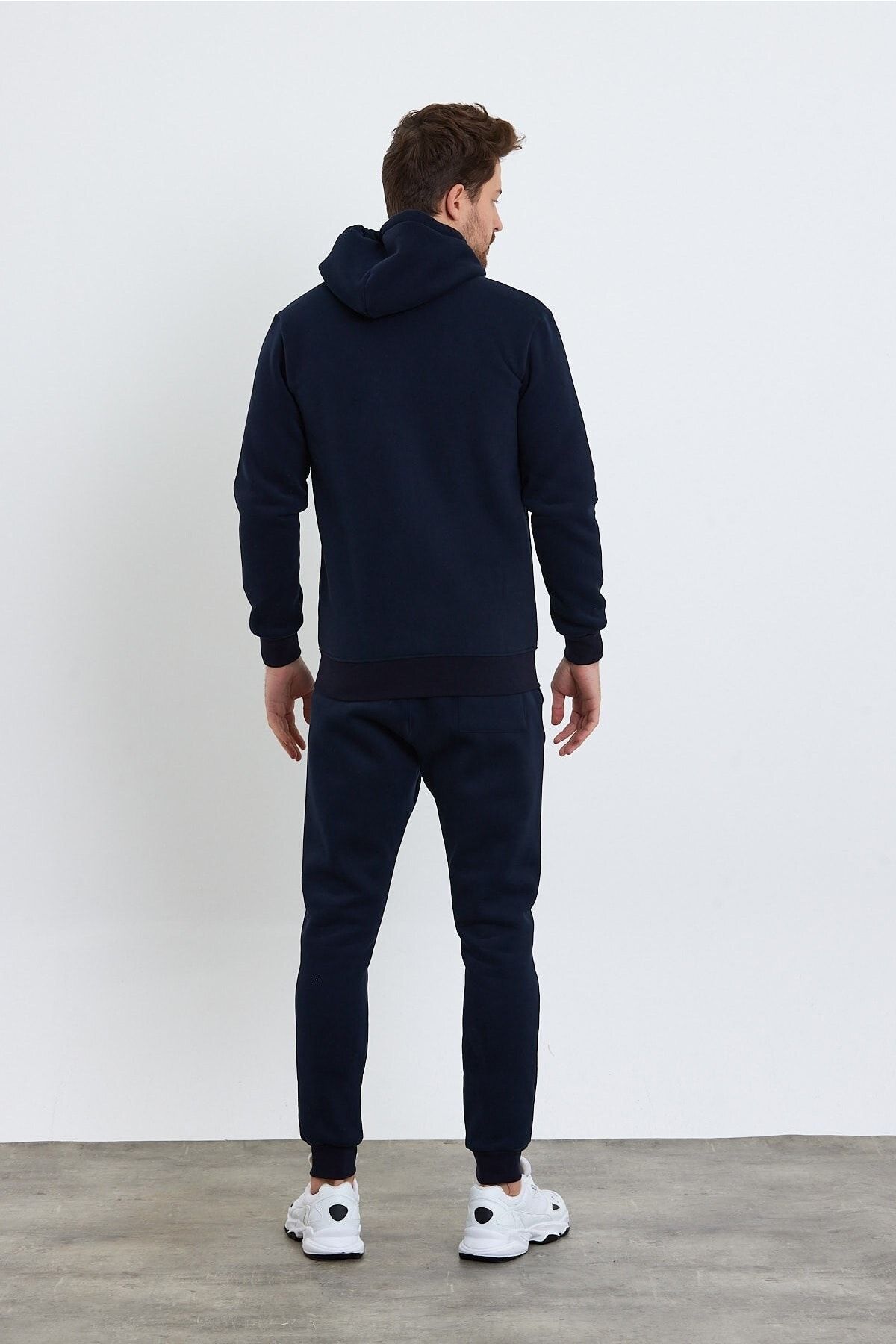 SPORTSTAT ON Zippered Kangaroo Pocket Hooded Navy Blue Three Piece