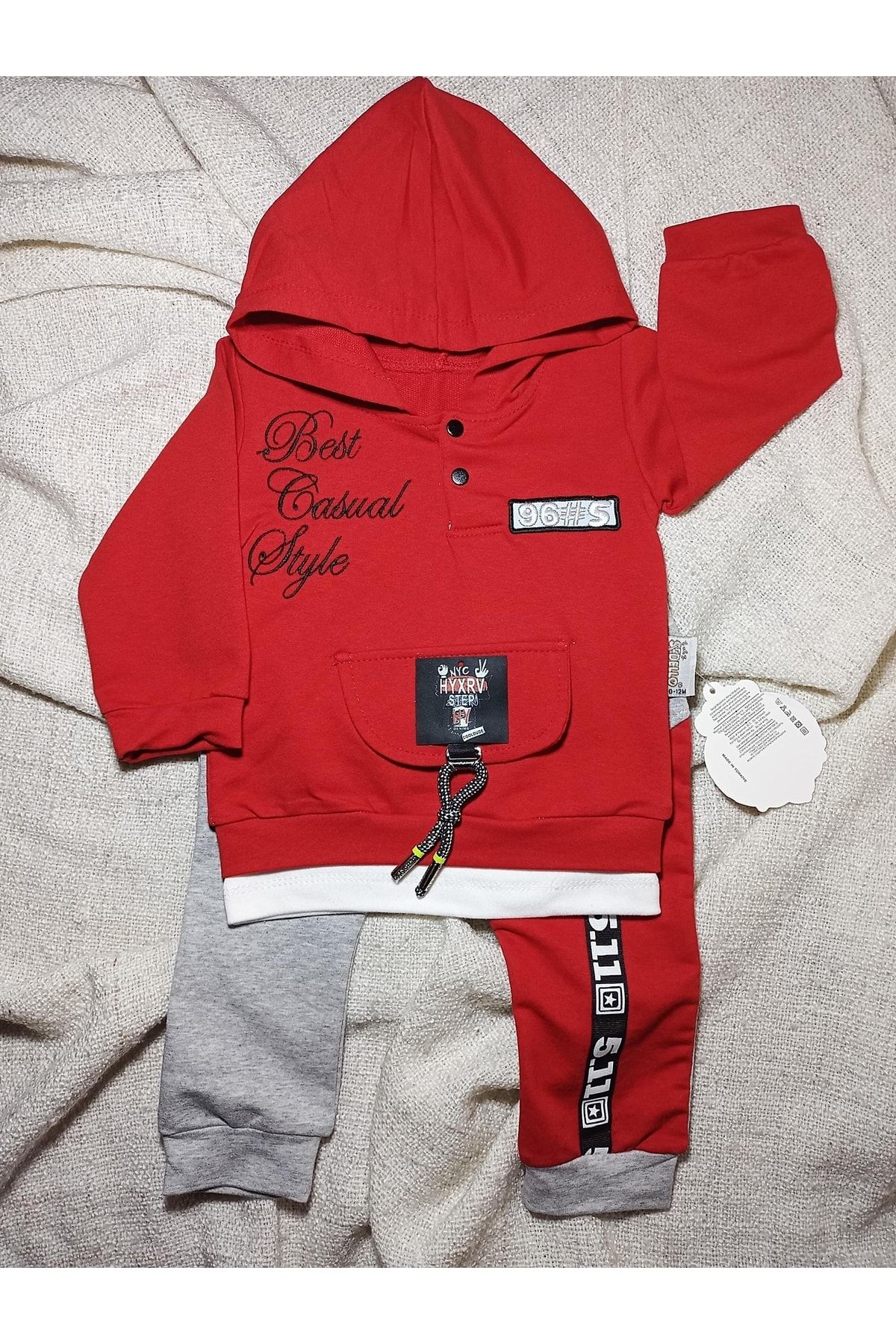JuFi Bebek-Çocuk Baskılı Unisex Mevsimlik Kapişonlu Sweatshirt Ikili Takım 0-6 Ay 6-12 Ay 12-18 Ay