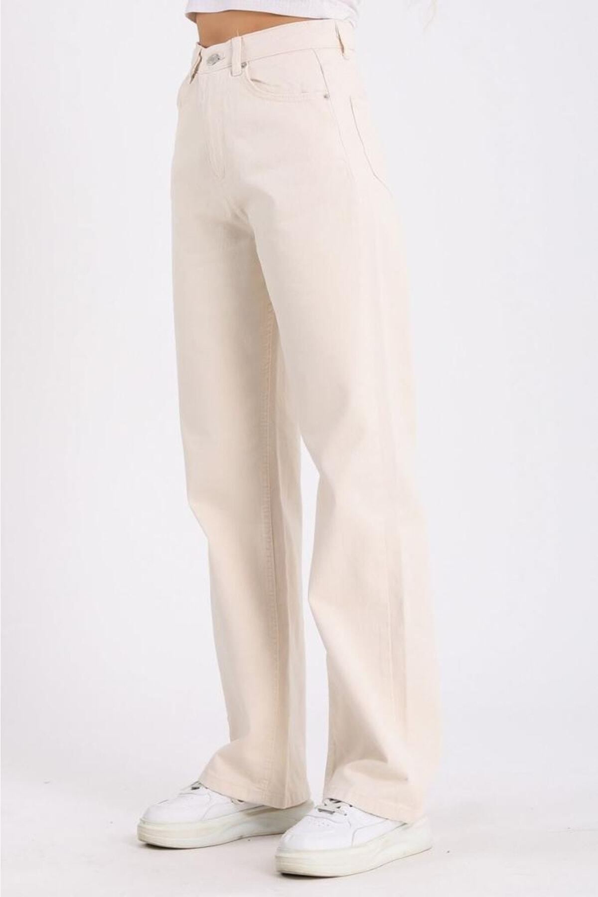 Gofeel-REDLO Unisex Cream Wide Leg Jeans Palazzo Jeans - RDLxyv46 4