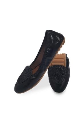 Kadın Siyah Elegance Kristal Katlanabilir Babet Ayakkabı BB6413109