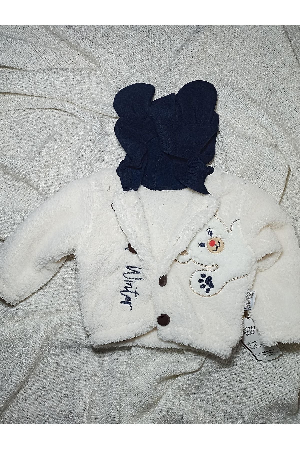 Bebek-çocuk Peluş-polar Hırkalı & Kulaklı Kapişonlu & Unisex Düğmeli Ayıcık Desenli Ikili Takım
