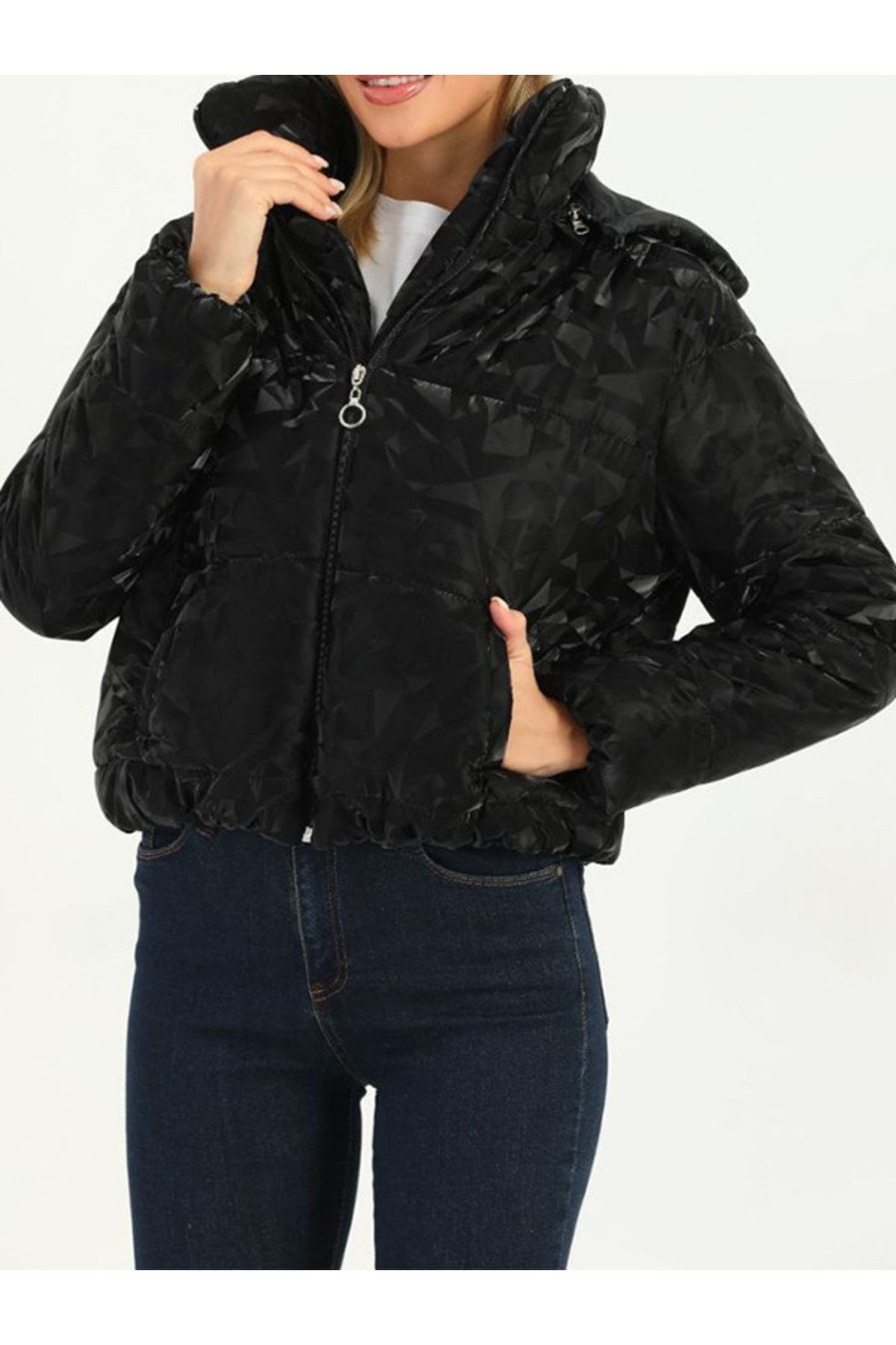 Curl hooded faux fur short black outlet
