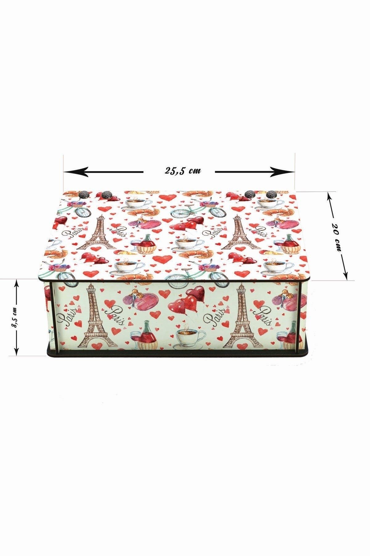 WuW-Paris And Love Patterned 6-Compartment Wooden Tea Coffee Storage Box 2