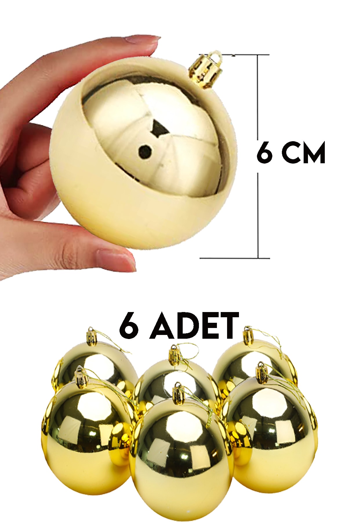 Parti dolabı 6 Adet Büyük Boy Gold Yılbaşı Çam Ağaçı Süsü Yeni Yıl Noel Dekor Parlak Cici Top Süs 6cm