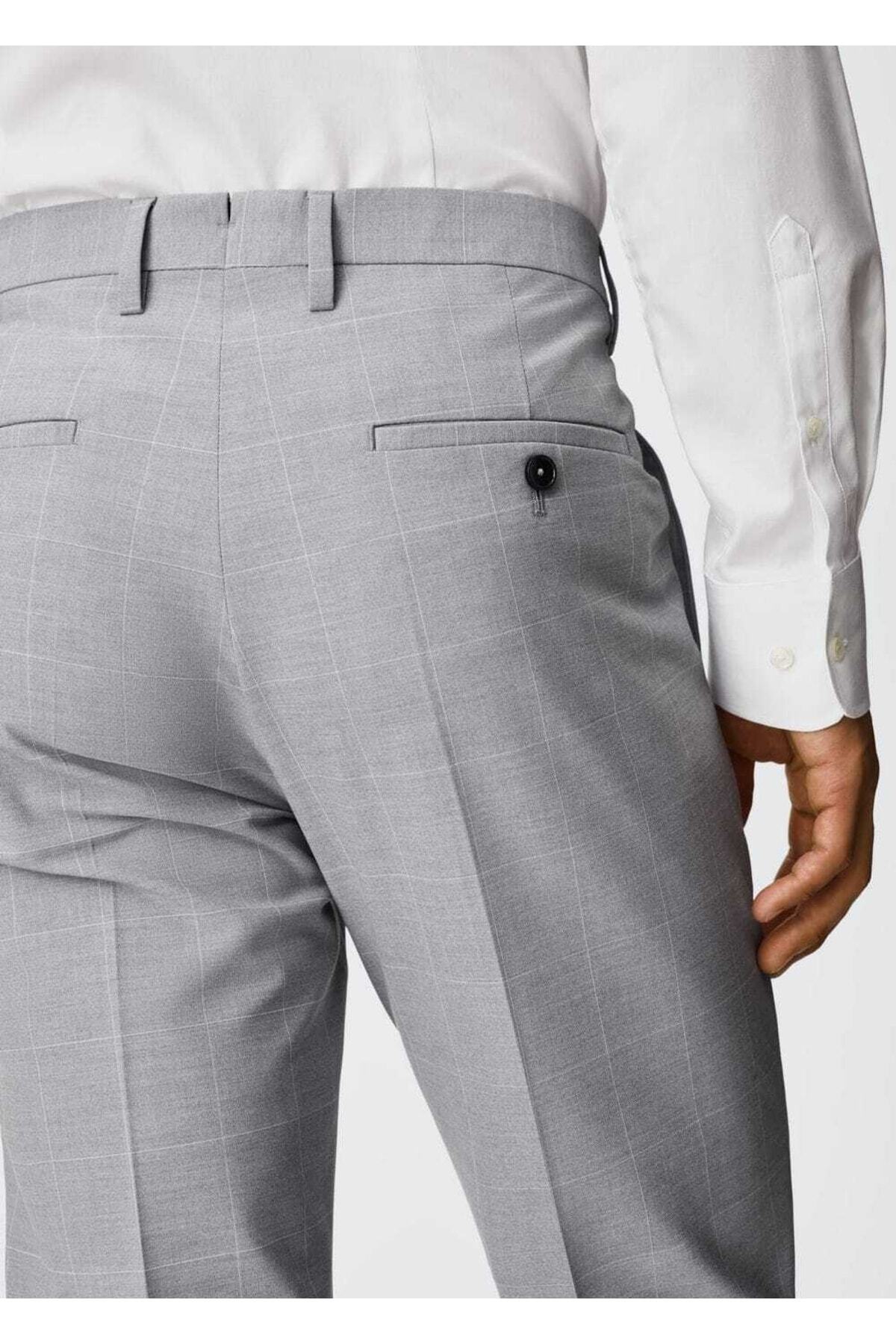 شلوار مردانه خاکستری منگوMANGO Man | 37072005 اورجینال - تصویر 5