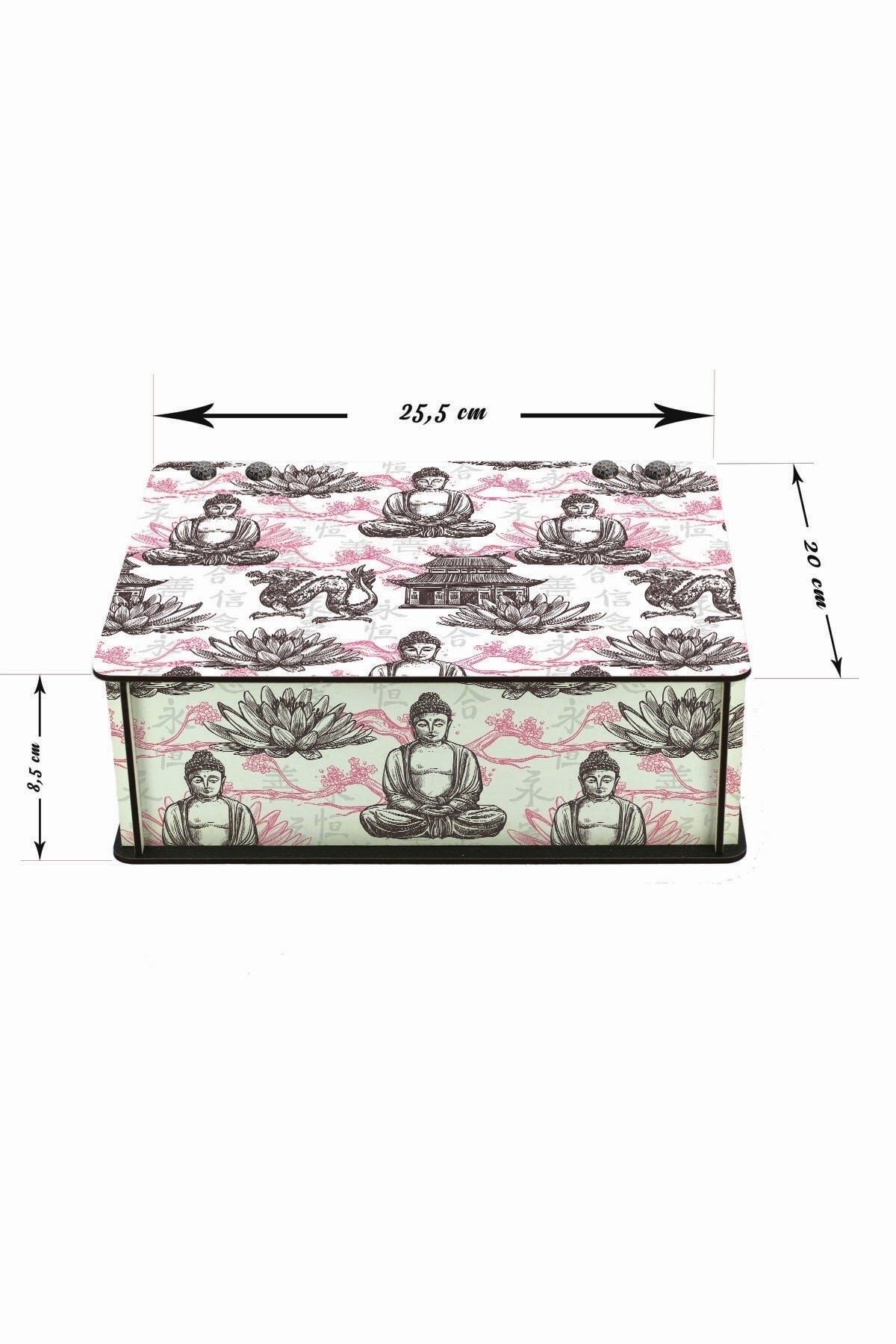 WuW-Asian Dragon Temple Patterned 6 Compartment Wooden Tea Coffee Storage Box 2