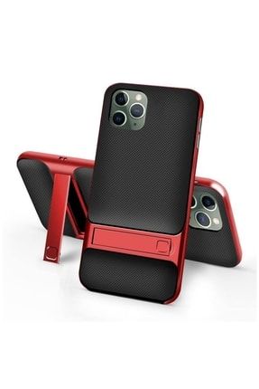 Apple Iphone 11 Pro Max Uyumlu Kılıf Dara Standlı Silikon Kapak Kırmızı 1274-m352