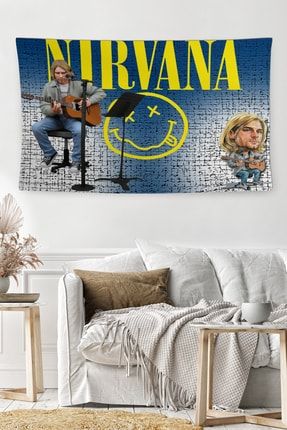 Nirvana Heavy Metal Rock Temalı Duvar Örtüsü Halısı Yıkanabilir Solma Yapmaz Leke Tutmaz Dekoratif HVYD -NIRVANA01