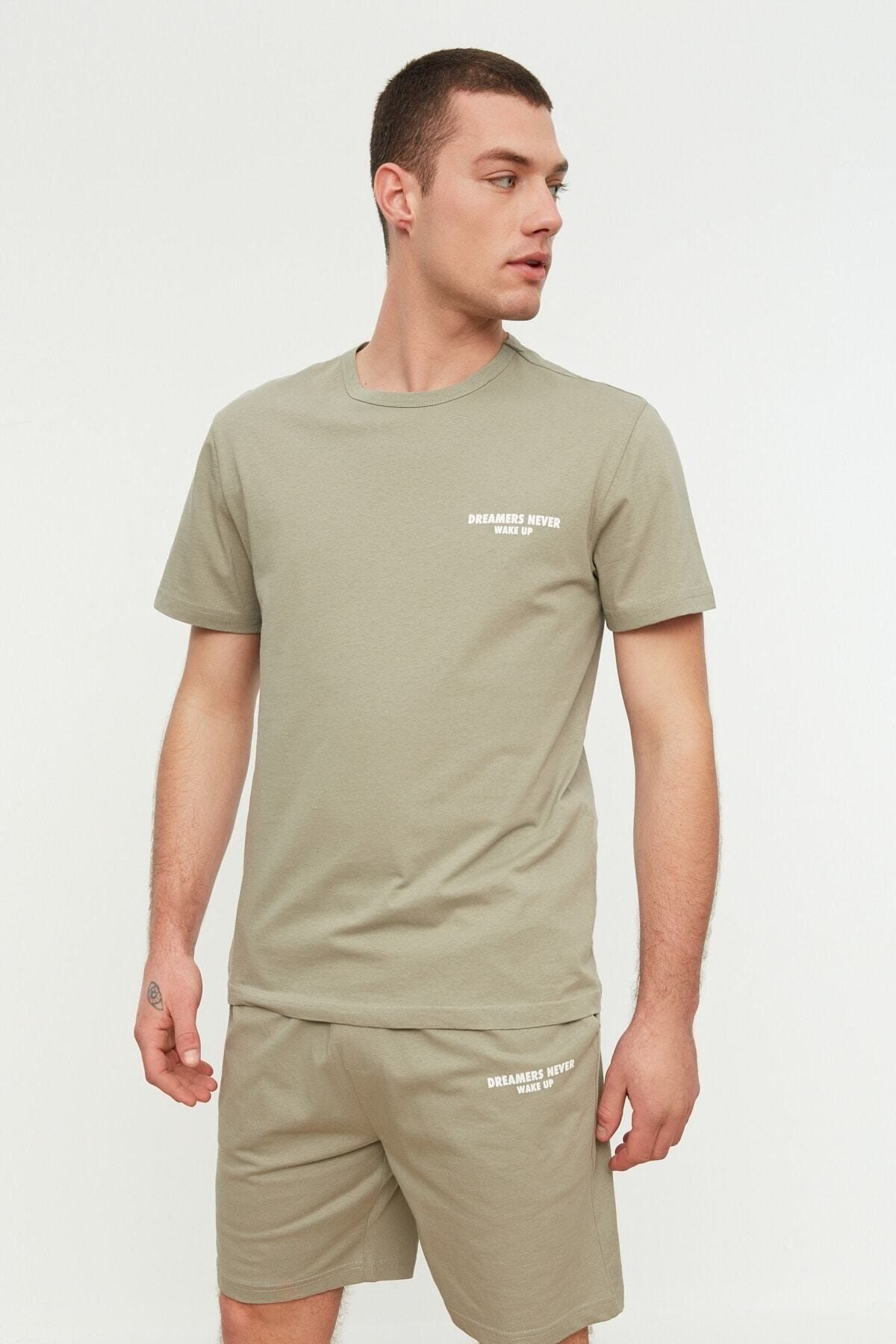 TRENDYOL MAN Haki Erkek Regular Fit Baskılı Pijama Takımı TMNSS22PT0060 ZR9658