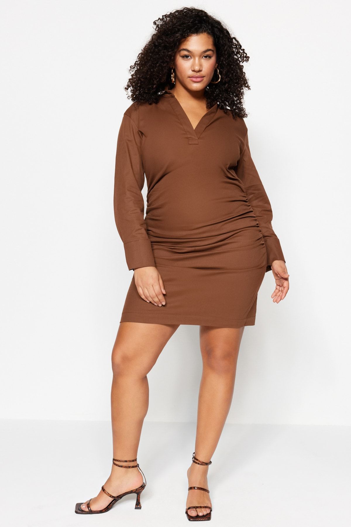Trendyol Curve Plus Size Dress Brown Bodycon Trendyol