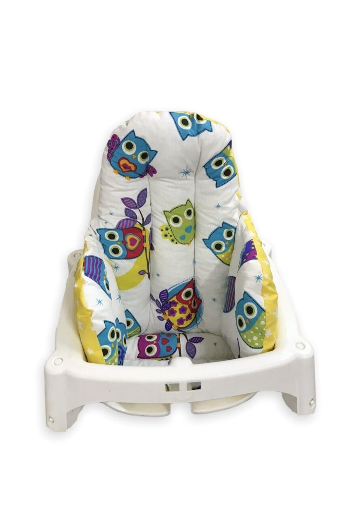 Bebek Özel Pamuklu Bebek Çocuk Mama Sandalyesi Minderi Baykuşlu Sarı Yıldızlı